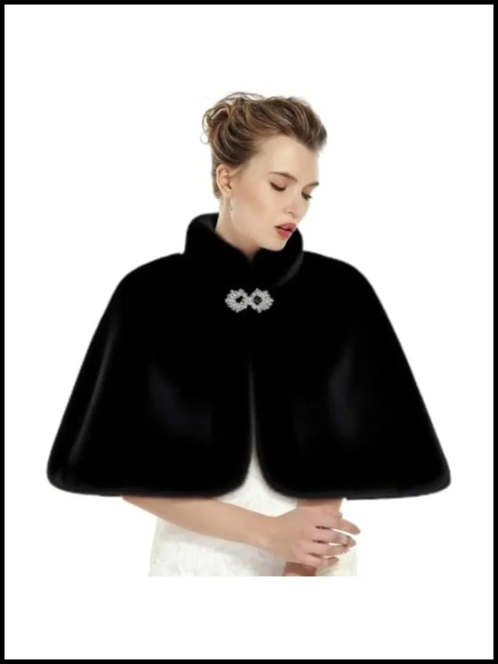 Bridal Faux Fur Shawl Wrap with Brooch, Wedding Scarf Stole for Women